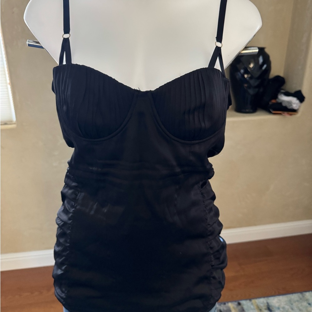 Guess Marciano Black Silk Ruched Corset Bustier Top Small Y2K Sexy Sz Large - Picture 2 of 7